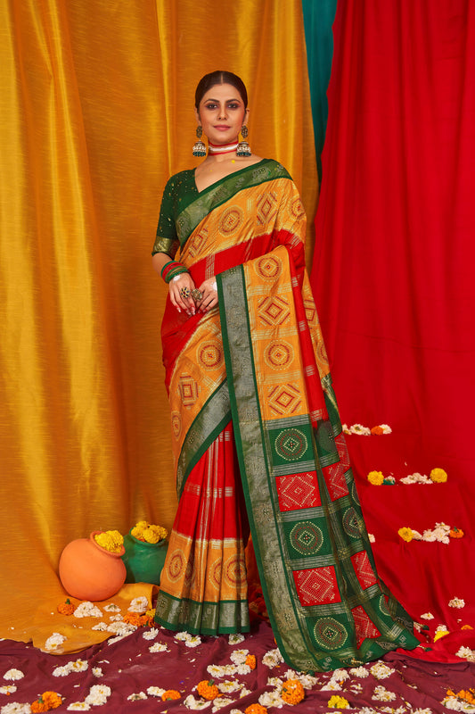 Mustard Tussar Silk Wevon Designer Saree With Glittering Swarovski Work