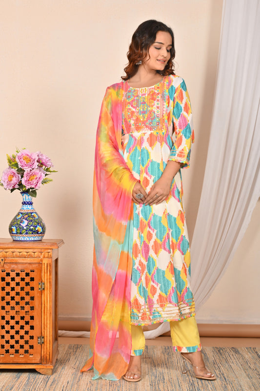 Multicolor Beautiful Readymade Plus Size Dress For Ethnic Looks