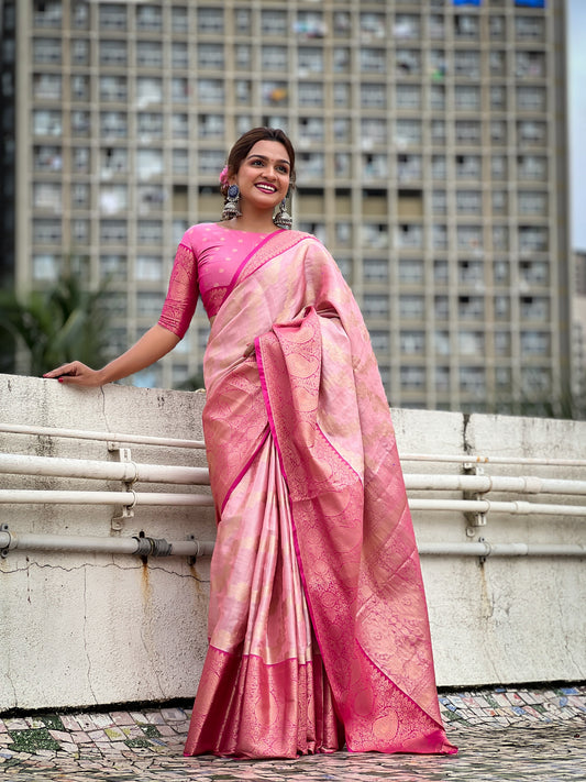 Pink Color Tissue Silk Weaving Jari Designer Traditional Saree