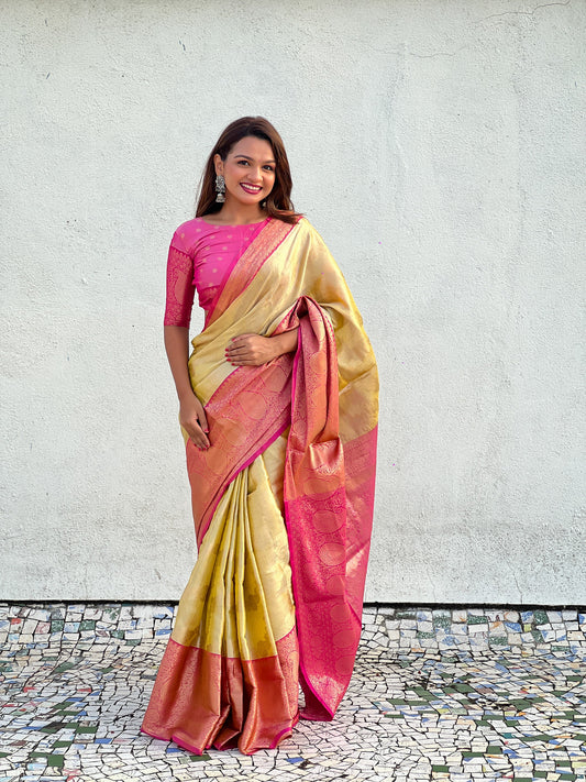 Mustard Color Tissue Silk Weaving Jari Designer Traditional Saree