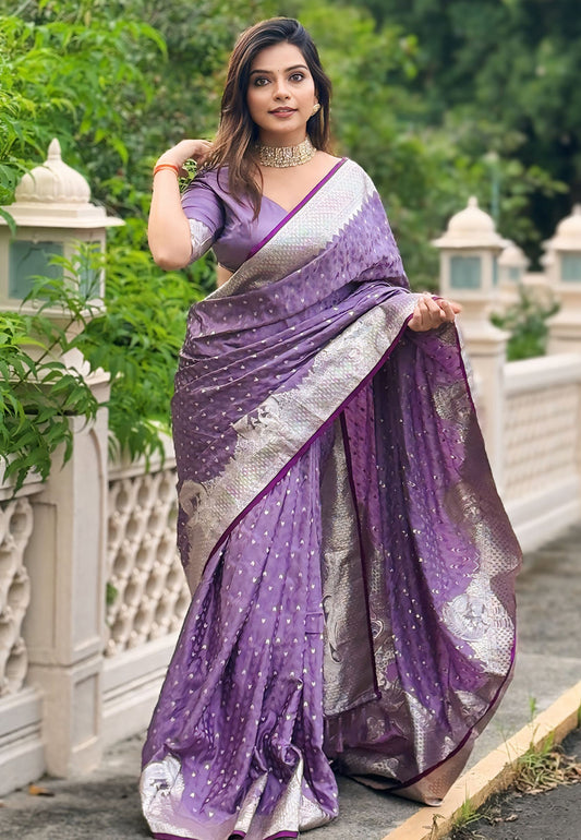 Purple Color Banarasi Silk Wevon Jari Designer Traditional Rich Indian Traditional Saree