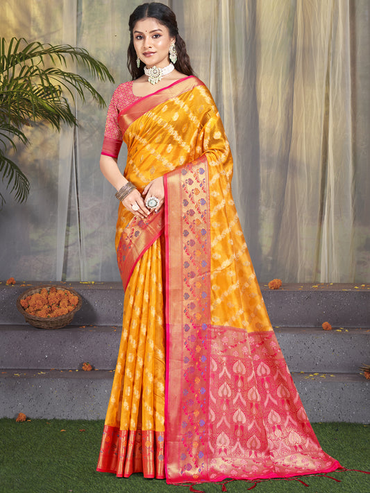 Yellow Color Graceful Silk Fabric Saree With Wevon Jacquard Designer