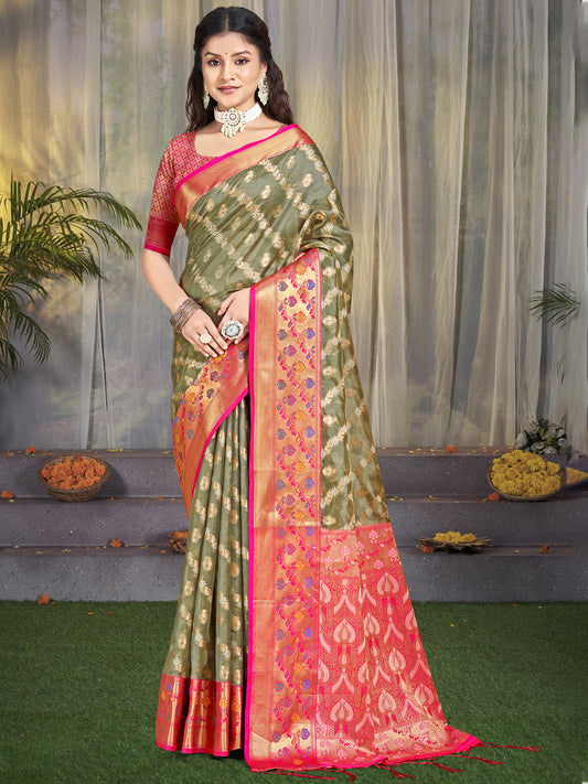 Grey Color Graceful Silk Fabric Saree With Wevon Jacquard Designer