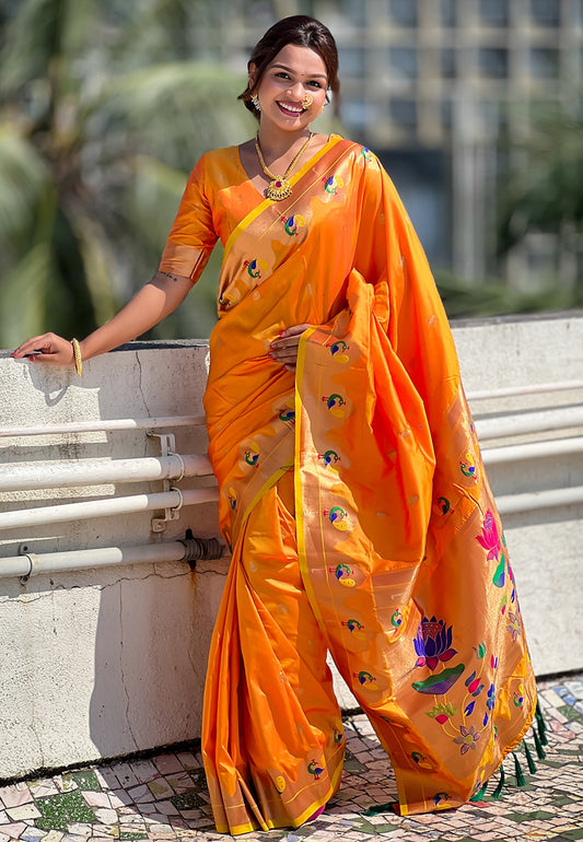 Organza Wevon Paithani Meenakari Designer Saree For Graceful Party Looks