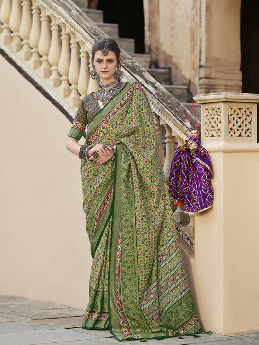 Green Color Sigma Silk Designer Ajrakh Printed Traditional Print Saree