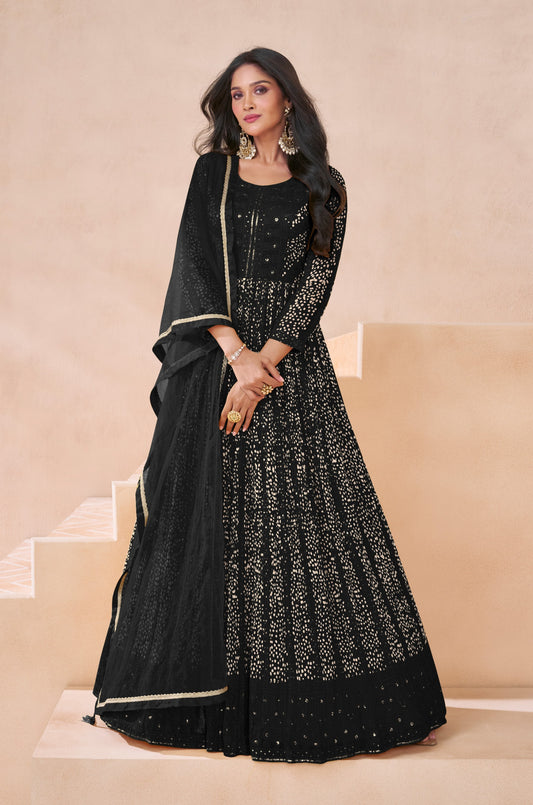 Black Color Bollywood Style Heavy Anarkali Dress For Wedding Reception Wear