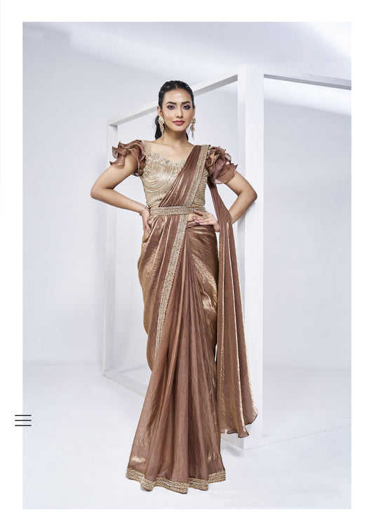 Brown Ready To Wear Saree hand Work Saree