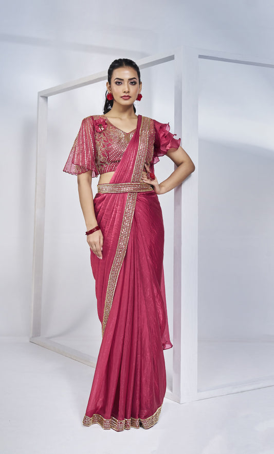 Pink Ready To Wear Saree hand Work Saree