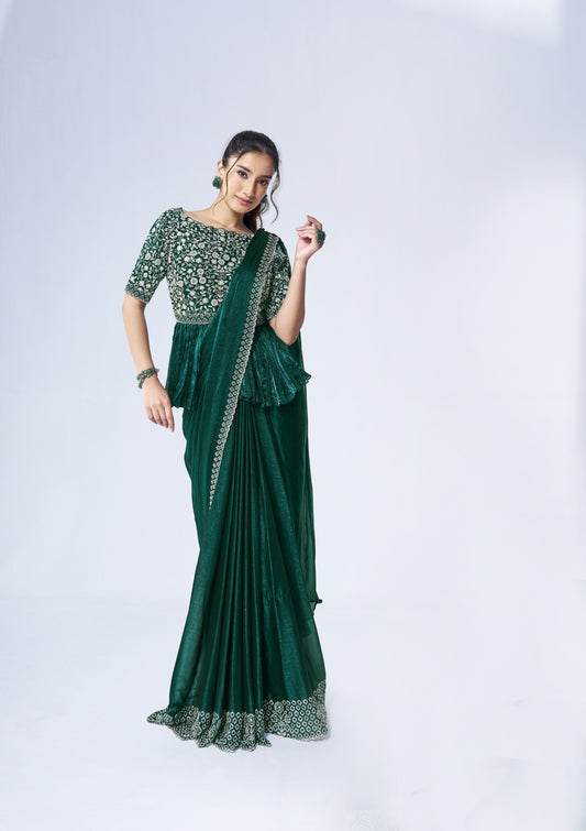 Green Ready To Wear Saree hand Work Saree