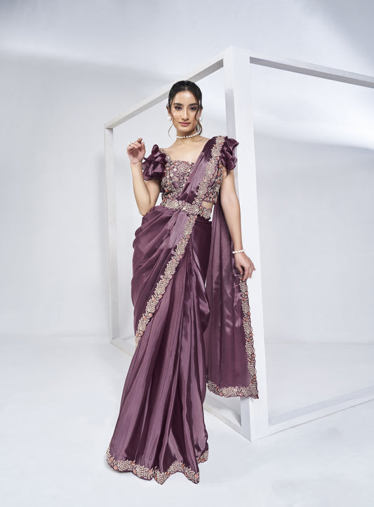 Lavender Ready To Wear Saree hand Work Saree