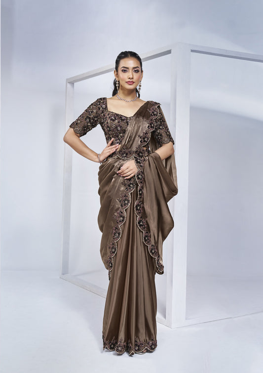 Copper Ready To Wear Saree hand Work Saree