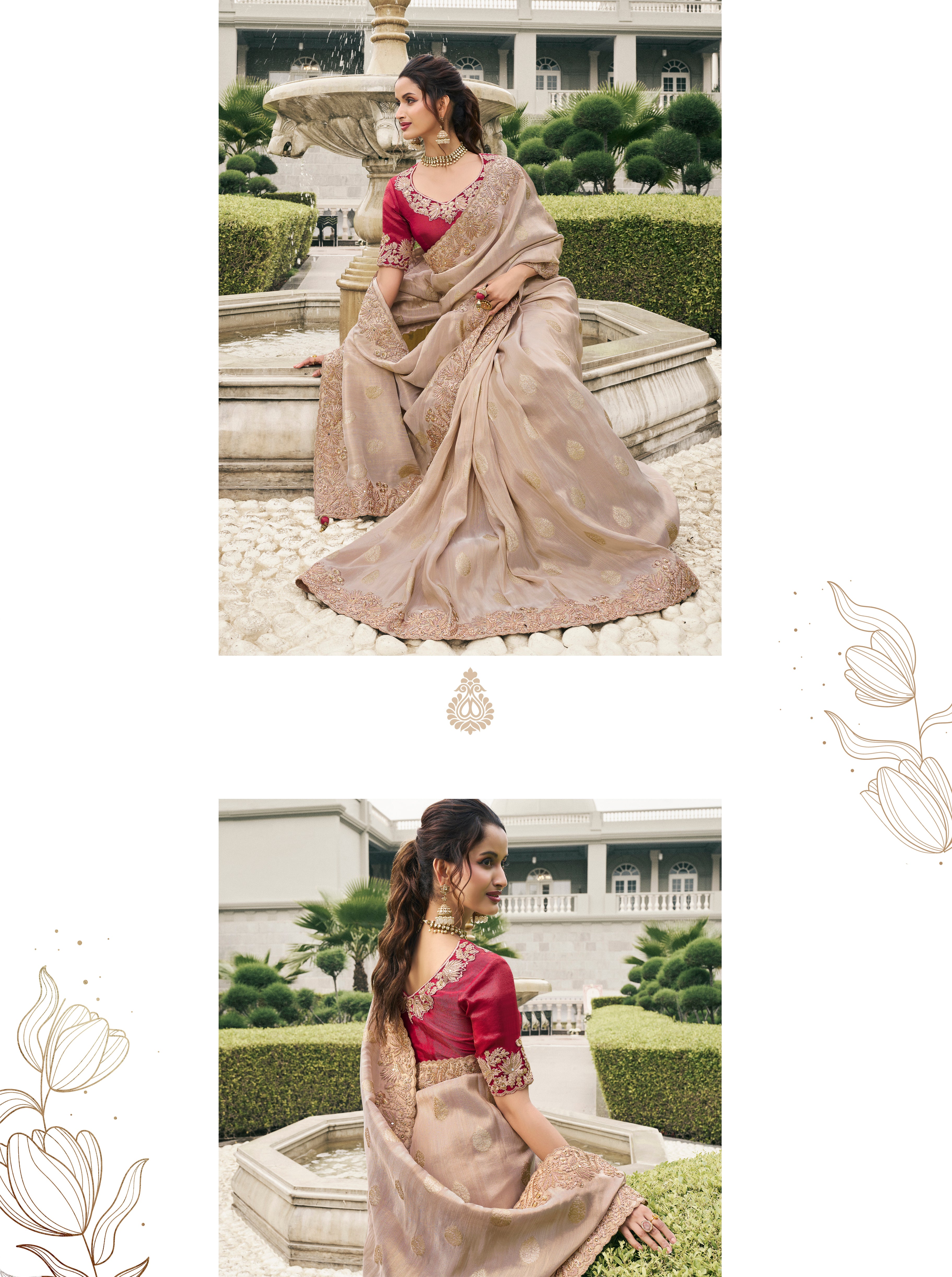 Beige  Weaving Zari Designer Saree With Embroidery Work