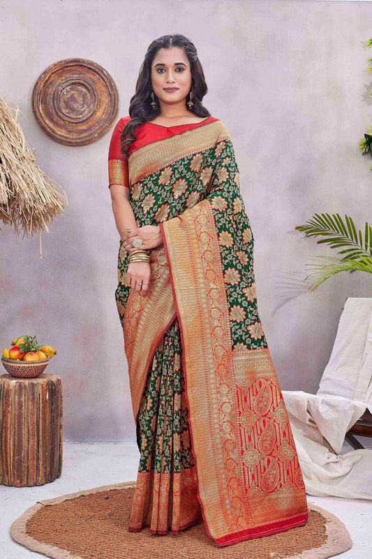 Green Color Glamorous Wevon Jacquard Designer Silk Blend Wedding Season Saree