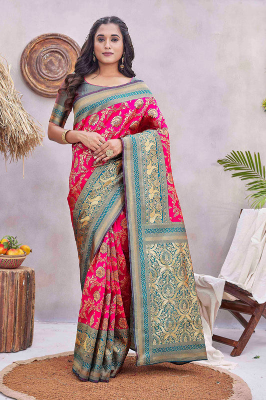 Pink Color Glamorous Wevon Jacquard Designer Silk Blend Wedding Season Saree