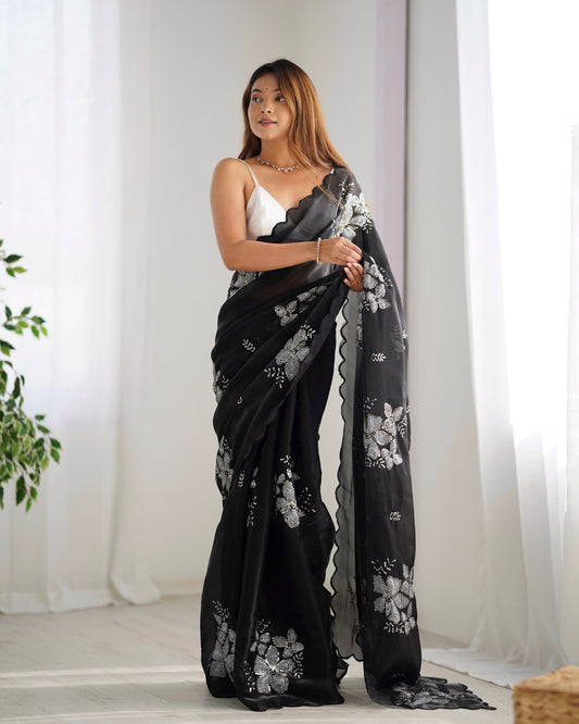 Black Color Bollywood Style Designer Sequance Embroidery Work Jimmy Choo Saree