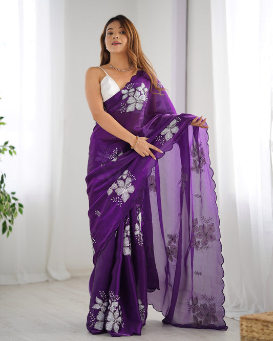 Purple Color Bollywood Style Designer Sequance Embroidery Work Jimmy Choo Saree