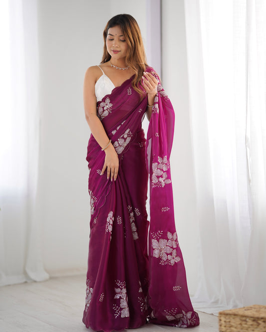 Wine Color Bollywood Style Designer Sequance Embroidery Work Jimmy Choo Saree