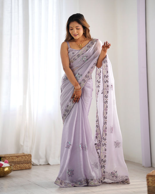 Lavender Color Burburry  Fabric With Coding With Sequins Embroidery Work For Graceful Wedding Looks