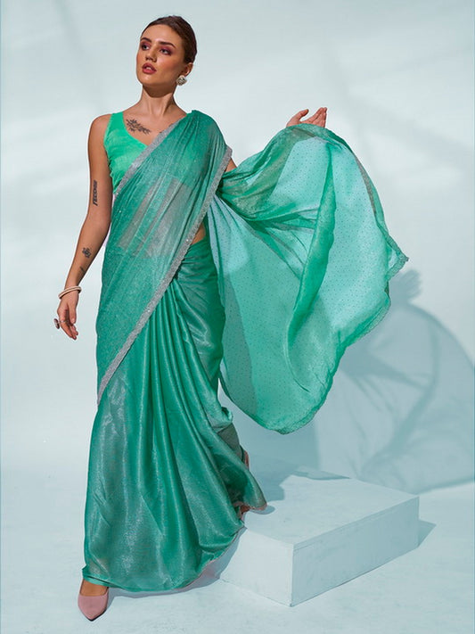 Glamorous Sea Green Color Chiffon Fabric Trendy Designer Bollywood Saree