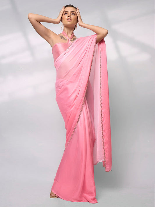 Glamorous Pink Color Rangoli Fabric Trendy Designer Bollywood Saree