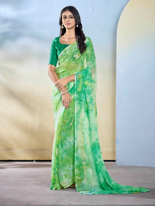 Sea Green Color Beautiful Georgette Fabric Designer Printed Saree