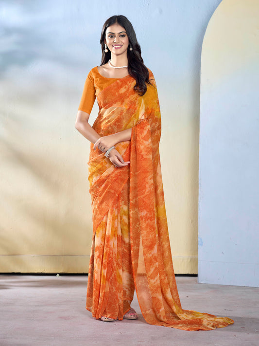 Orange Color Beautiful Georgette Fabric Designer Printed Saree