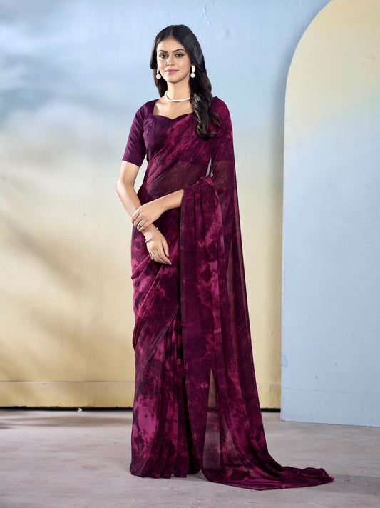 Wine Color Beautiful Georgette Fabric Designer Printed Saree