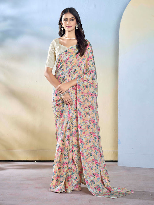 Off White Color Beautiful Georgette Fabric Designer Printed Saree