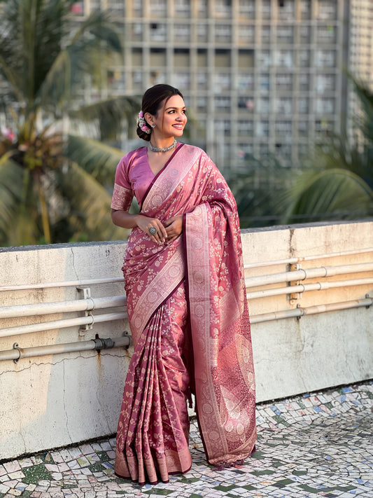 Pink Color Banarasi Silk  Wevon Jari Designer Rich Looks Partywear Saree