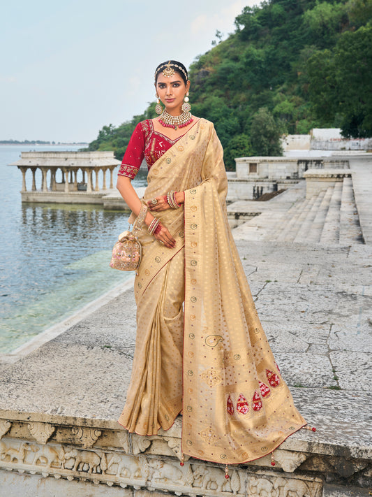 Gold Beige Designer Hand Work Saree