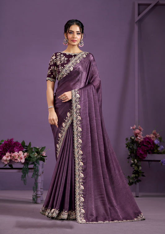 Purple Heavy Desiger Embroidery Stone Work