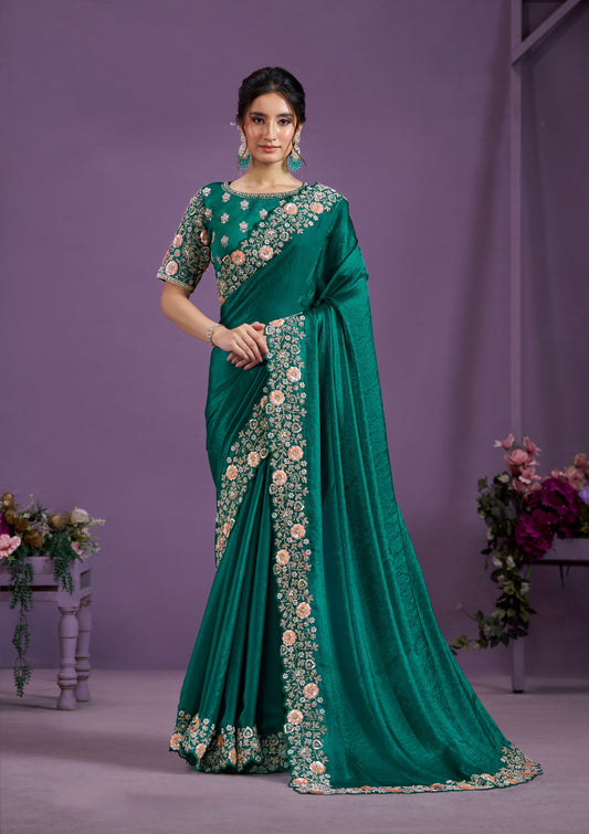 Rama Desiger Embroidery Saree with Pearl Work