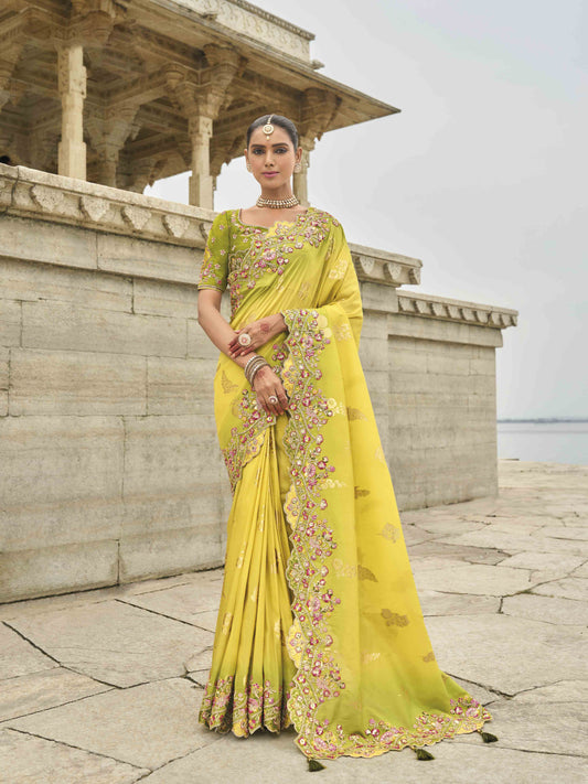 Light Green Woven Butti Work Saree With Stone & Sequance Embroidery Along With Cut Work