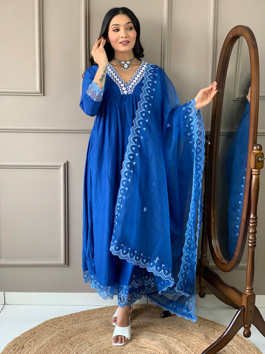 Blue Embroidered Festive Wear Indo-Western