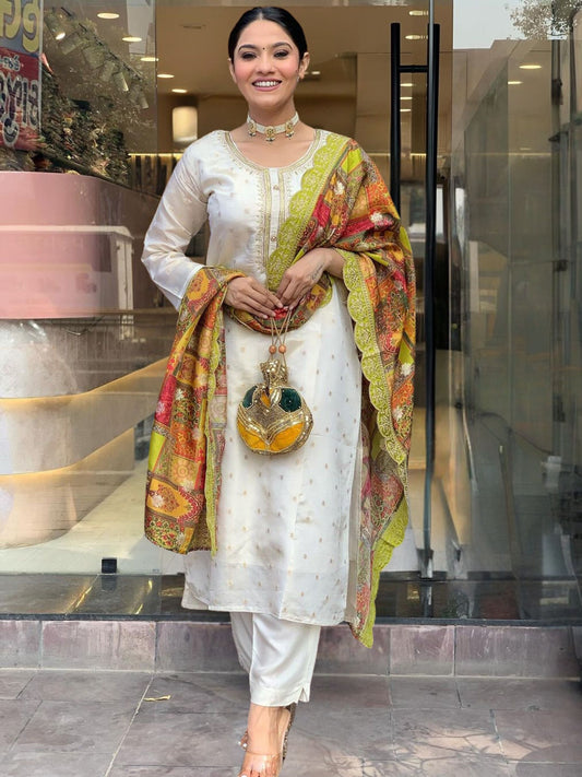 White Embroidered Straight Kurta