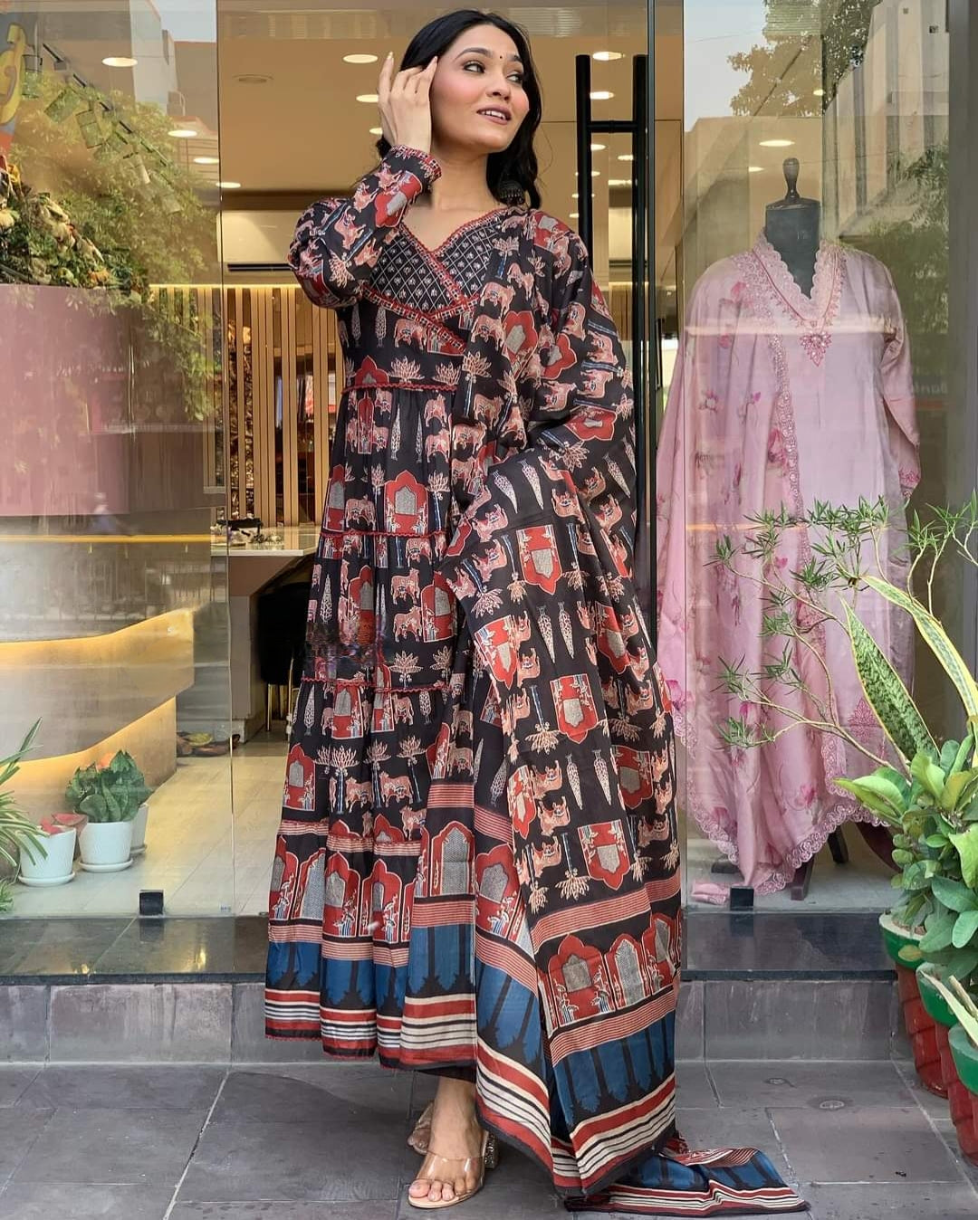 Black Embroidered Straight Kurta
