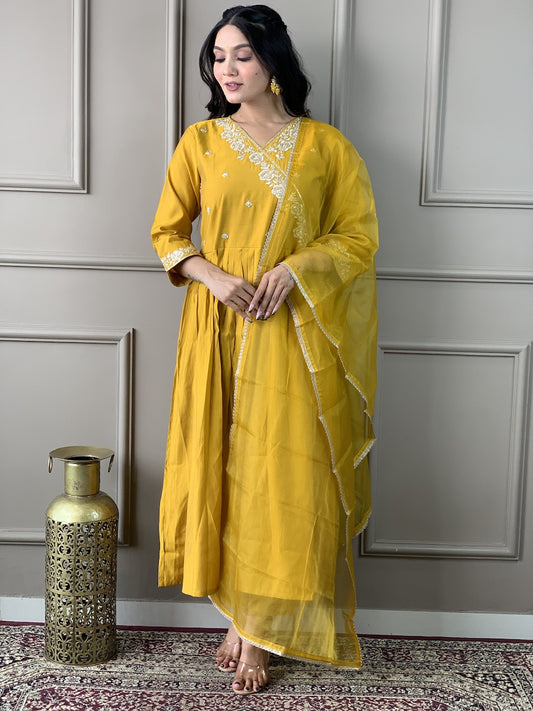 Mustard Embroidered Straight Kurta