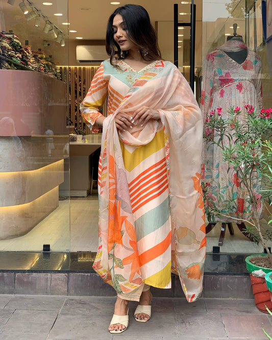 MultiColor Embroidered Straight Kurta