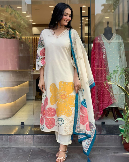 MultiColor Embroidered Straight Kurta