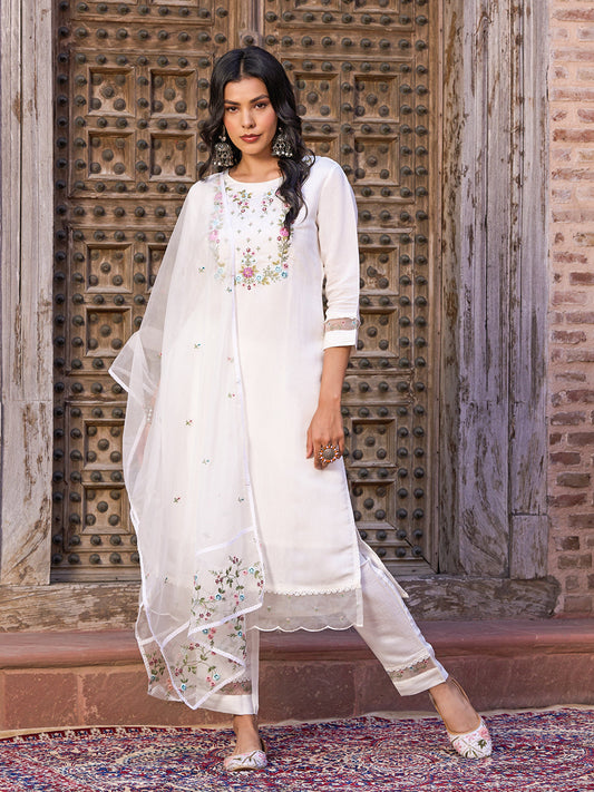 White Embroidered Straight Kurta