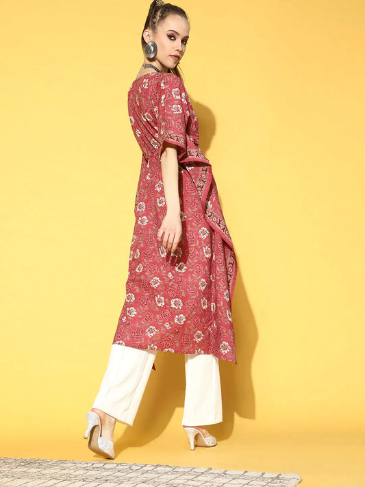 Women Pink Printed Kaftan Kurta