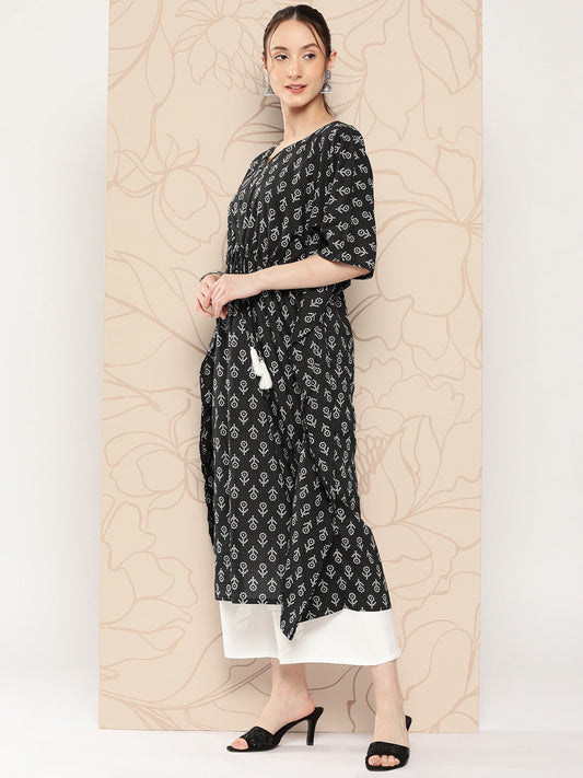 Women Black Ethnic Printed Kaftan