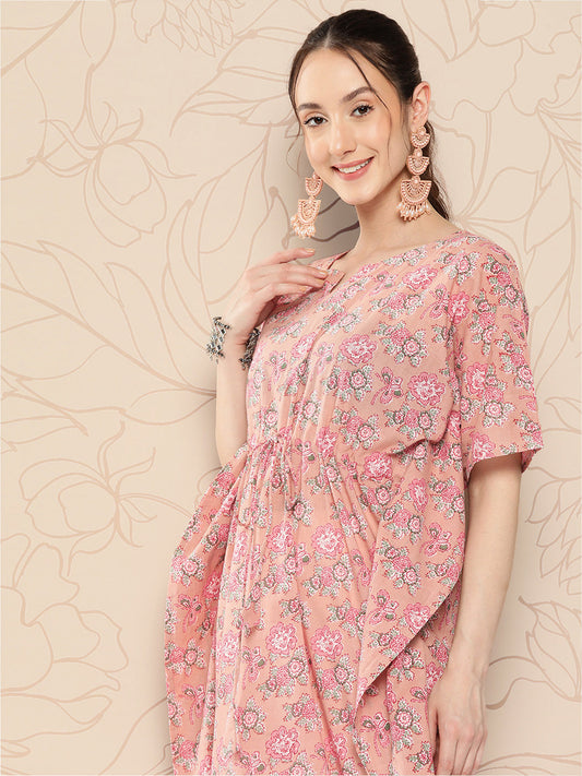 Women Pink Ethnic Printed Kaftan