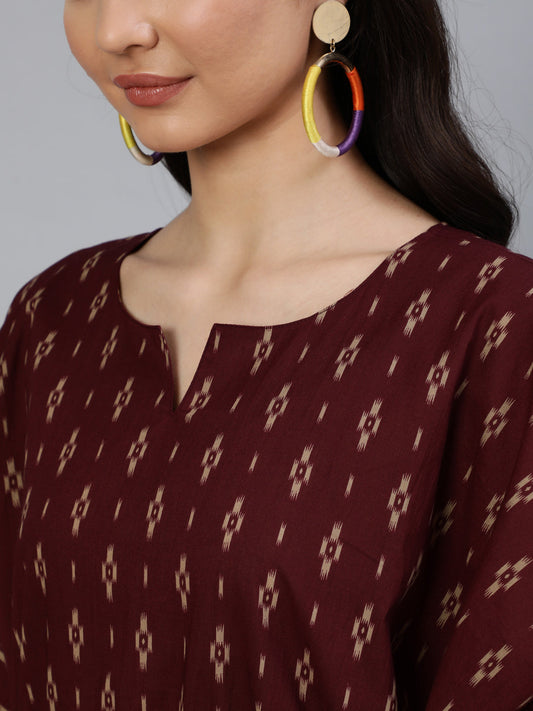 Women Burgundy Printed Kaftan Kurta