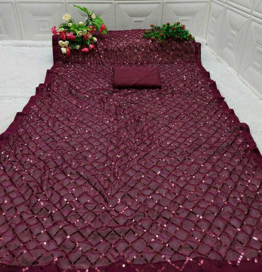 Solid Embellished Sequinned Pure Georgette Saree