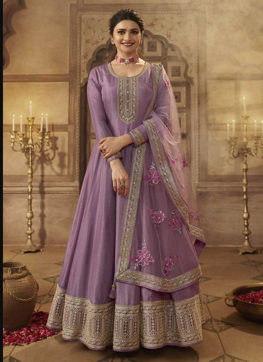 Purple Prachi Desai Silk Anarkali Gown For Women Festive Wear