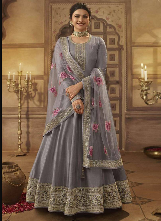 Lilac Prachi Desai Silk Anarkali Gown For Women Festive Wear