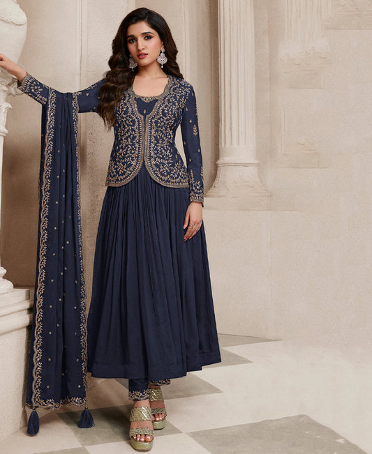 Navy Blue Anchor Anarkali Suit Set For Women