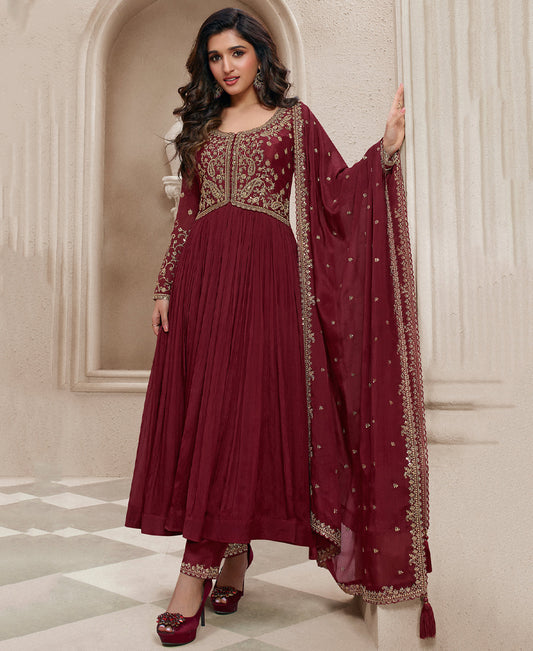 Maroon Anchor Anarkali Suit Set For Women