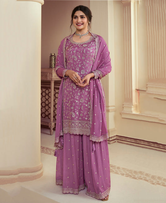 Designer Violet Festival Wear Chinon Straight Suit Collection